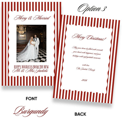 Merry &amp; Married Burgundy or Emerald Christmas Photo Card Template - ELENA HONCH