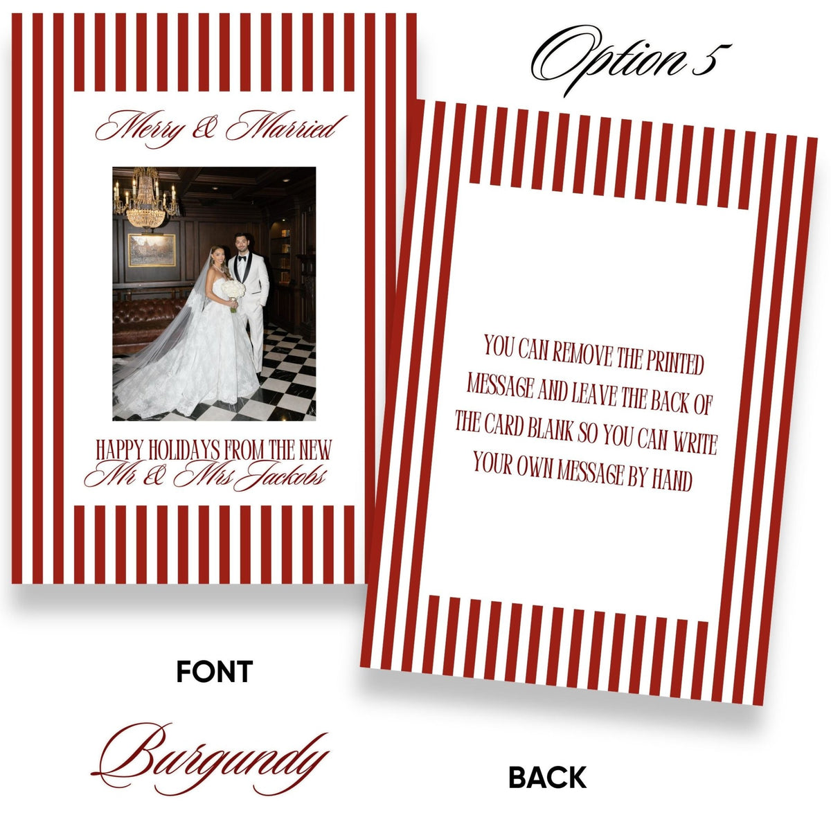 Merry &amp; Married Burgundy or Emerald Christmas Photo Card Template - ELENA HONCH