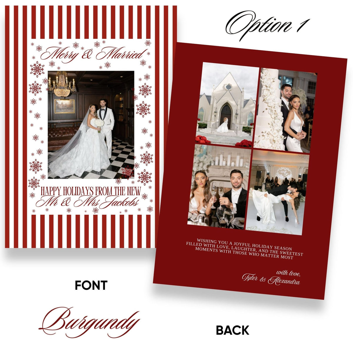 Merry &amp; Married Burgundy or Emerald Christmas Photo Card Template - ELENA HONCH