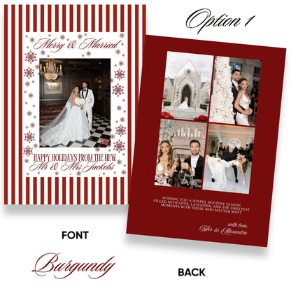 Merry &amp; Married Burgundy or Emerald Christmas Photo Card Template - ELENA HONCH