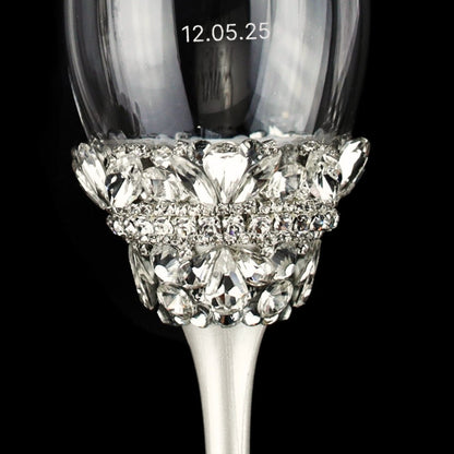 Personalized Crystal Flutes and Set for Cake Ivy White - ELENA HONCH