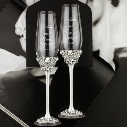 Personalized Crystal Flutes and Set for Cake Ivy White - ELENA HONCH