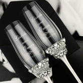 Personalized Crystal Flutes and Set for Cake Ivy White - ELENA HONCH