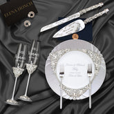 Personalized Crystal Flutes and Set for Cake Ruta in Silver - ELENA HONCH