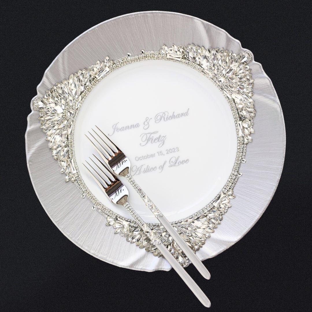 Personalized Crystal Flutes and Set for Cake Ruta in Silver - ELENA HONCH