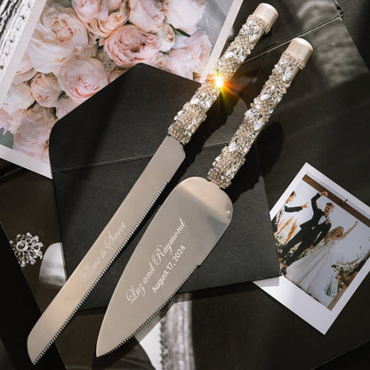Personalized Flutes Flower &amp; Cake Server Set Ivory - ELENA HONCH