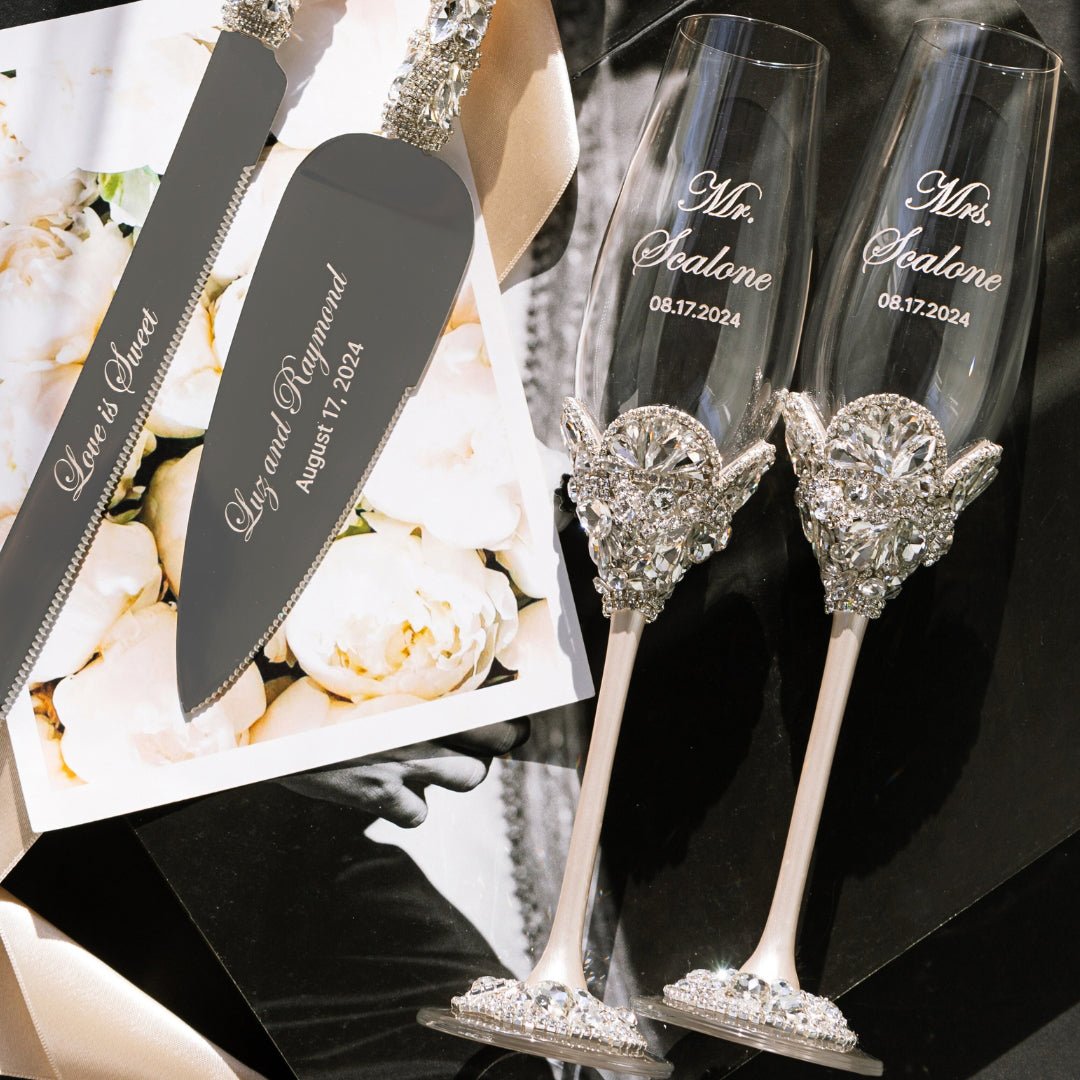 Personalized Flutes Flower &amp; Cake Server Set Ivory - ELENA HONCH