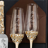 Personalized Flutes Ivy with Cake set in Ivory & Gold - ELENA HONCH
