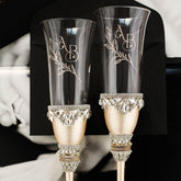 Personalized Wedding Flutes Iris & Cake set in Ivory - ELENA HONCH