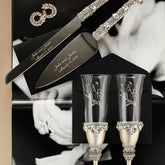 Personalized Wedding Flutes Iris & Cake set in Ivory - ELENA HONCH