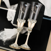 Personalized Wedding Flutes Iris & Cake set in Ivory - ELENA HONCH