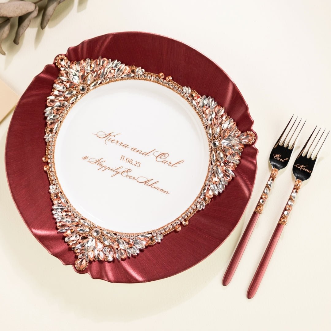 Plate And Forks Burgundy Set - ELENA HONCH