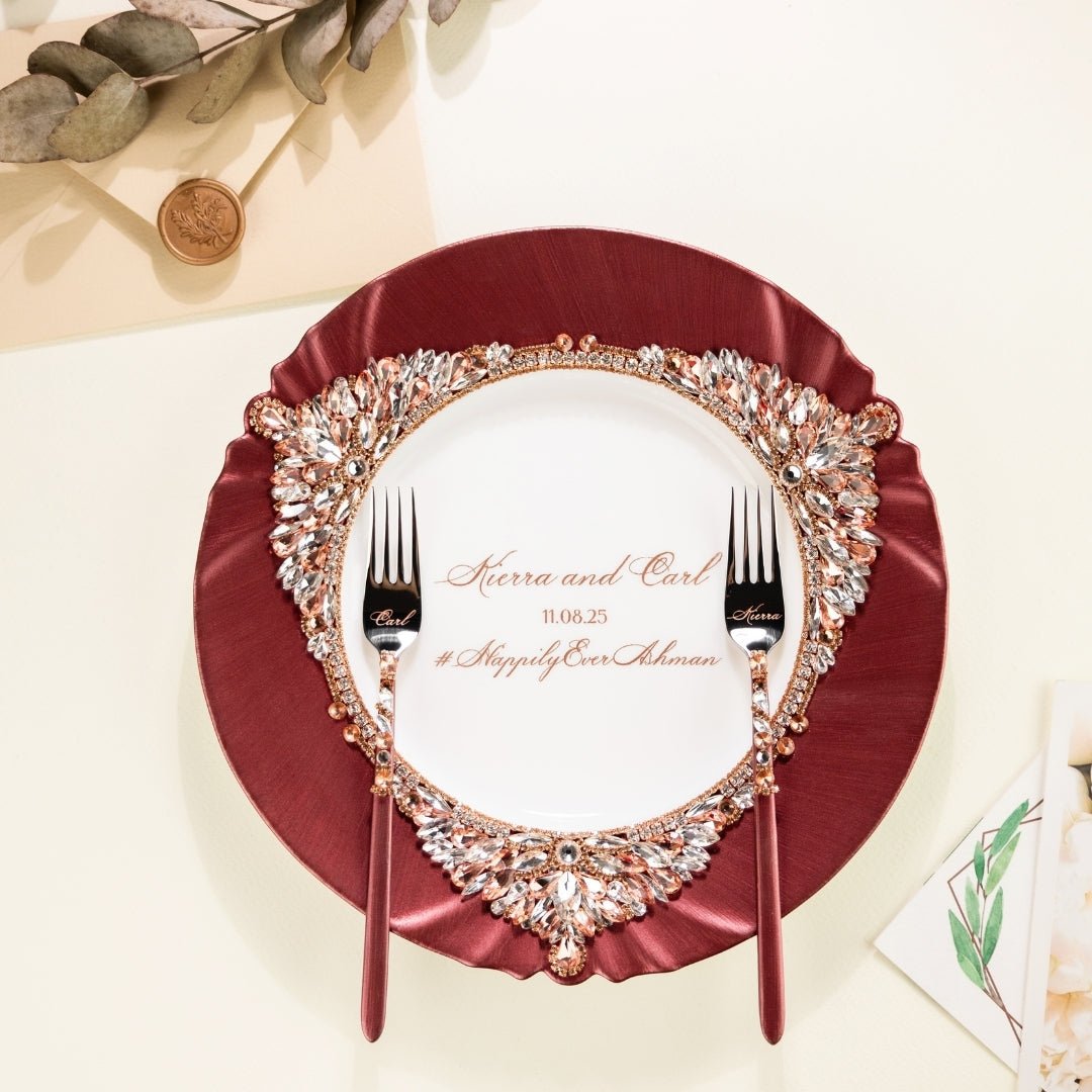 Plate And Forks Burgundy Set - ELENA HONCH