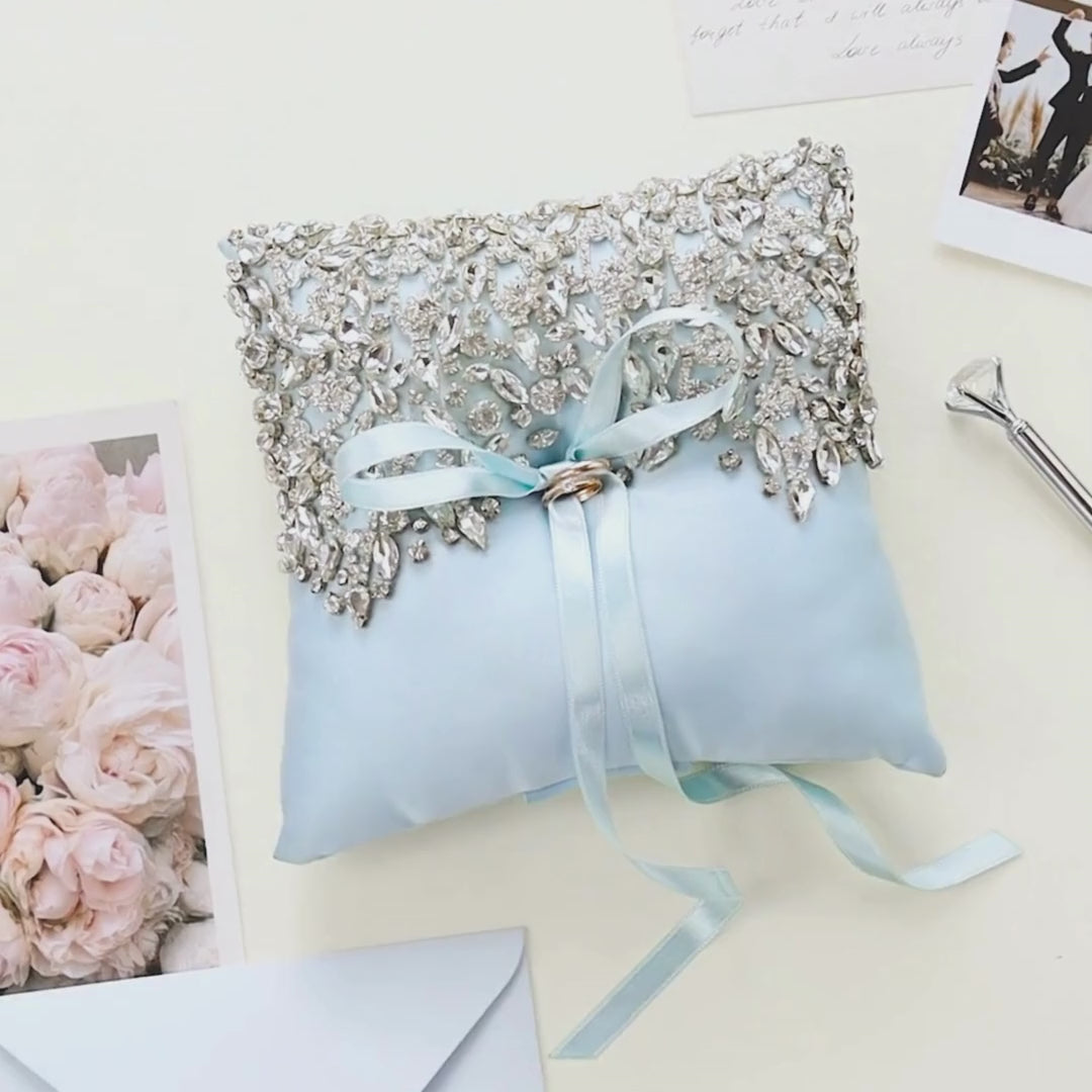 Wedding Pillow For Rings In Baby Blue