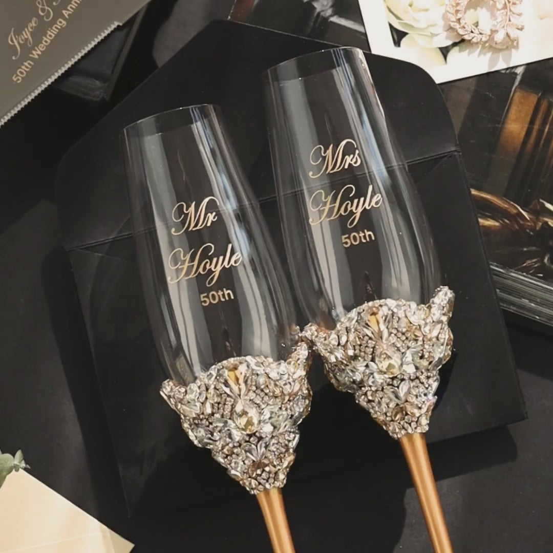 50th Anniversary Blossom Gold Glasses &amp; Cake Set