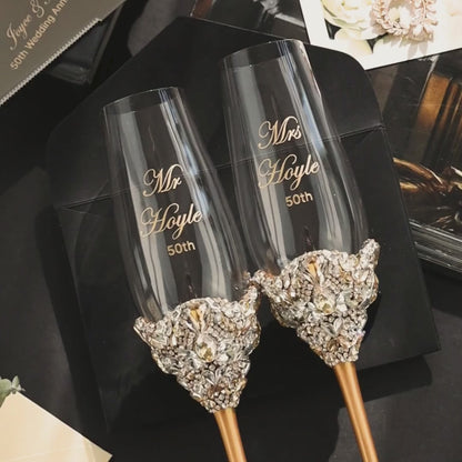 50th Anniversary Blossom Gold Glasses &amp; Cake Set