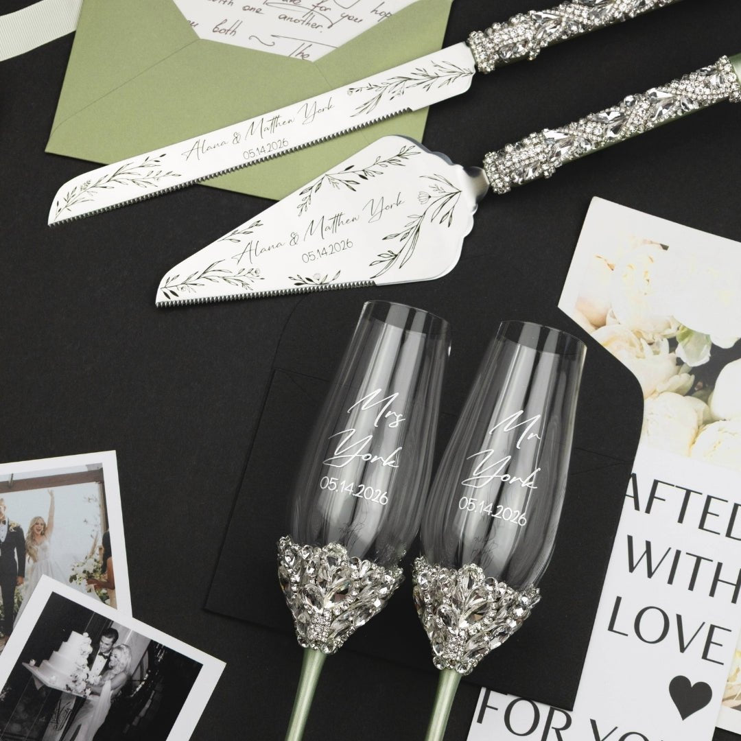 Ruta Flutes &amp; Cake Set in Eucalyptus Color - ELENA HONCH