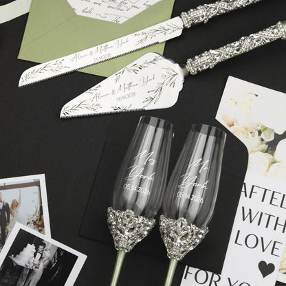 Ruta Flutes &amp; Cake Set in Eucalyptus Color - ELENA HONCH