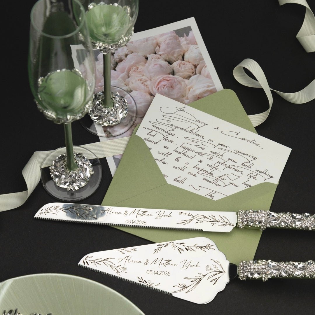 Ruta Flutes &amp; Cake Set in Eucalyptus Color - ELENA HONCH