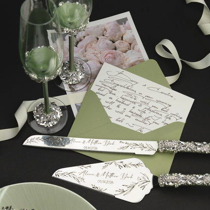 Ruta Flutes &amp; Cake Set in Eucalyptus Color - ELENA HONCH