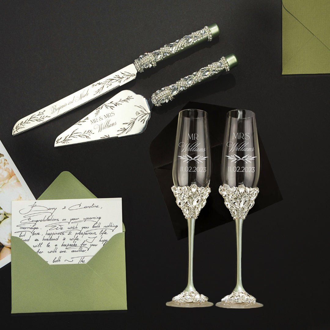 Ruta Flutes & Cake Set in Eucalyptus Color - ELENA HONCH