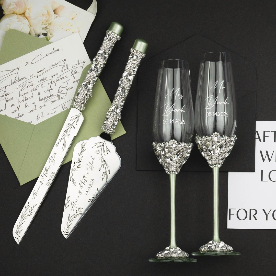 Ruta Flutes &amp; Cake Set in Eucalyptus Color - ELENA HONCH