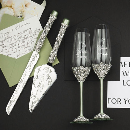 Ruta Flutes &amp; Cake Set in Eucalyptus Color - ELENA HONCH