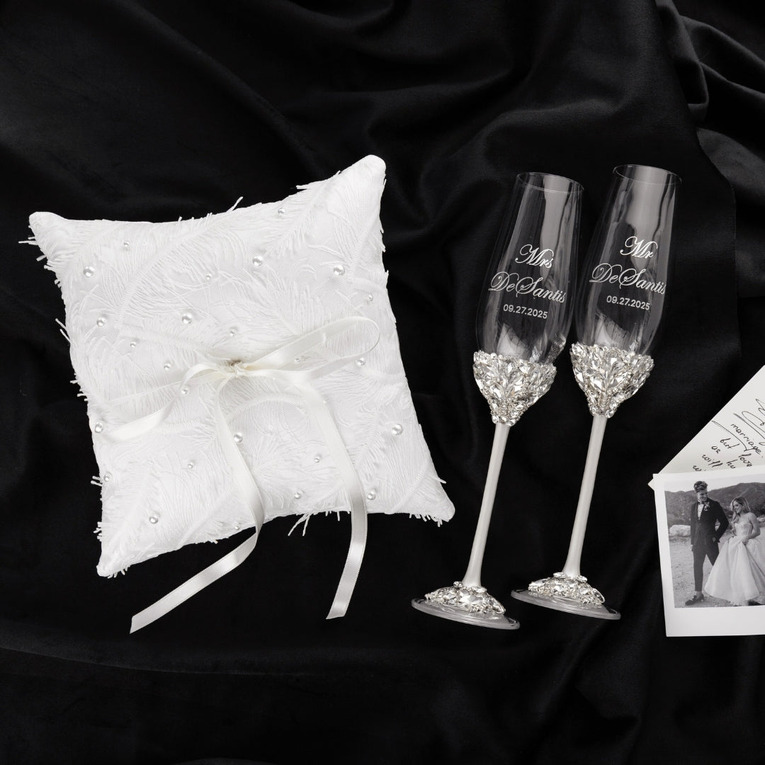 Ruta Flutes White With Ring Bearer Pillow - ELENA HONCH