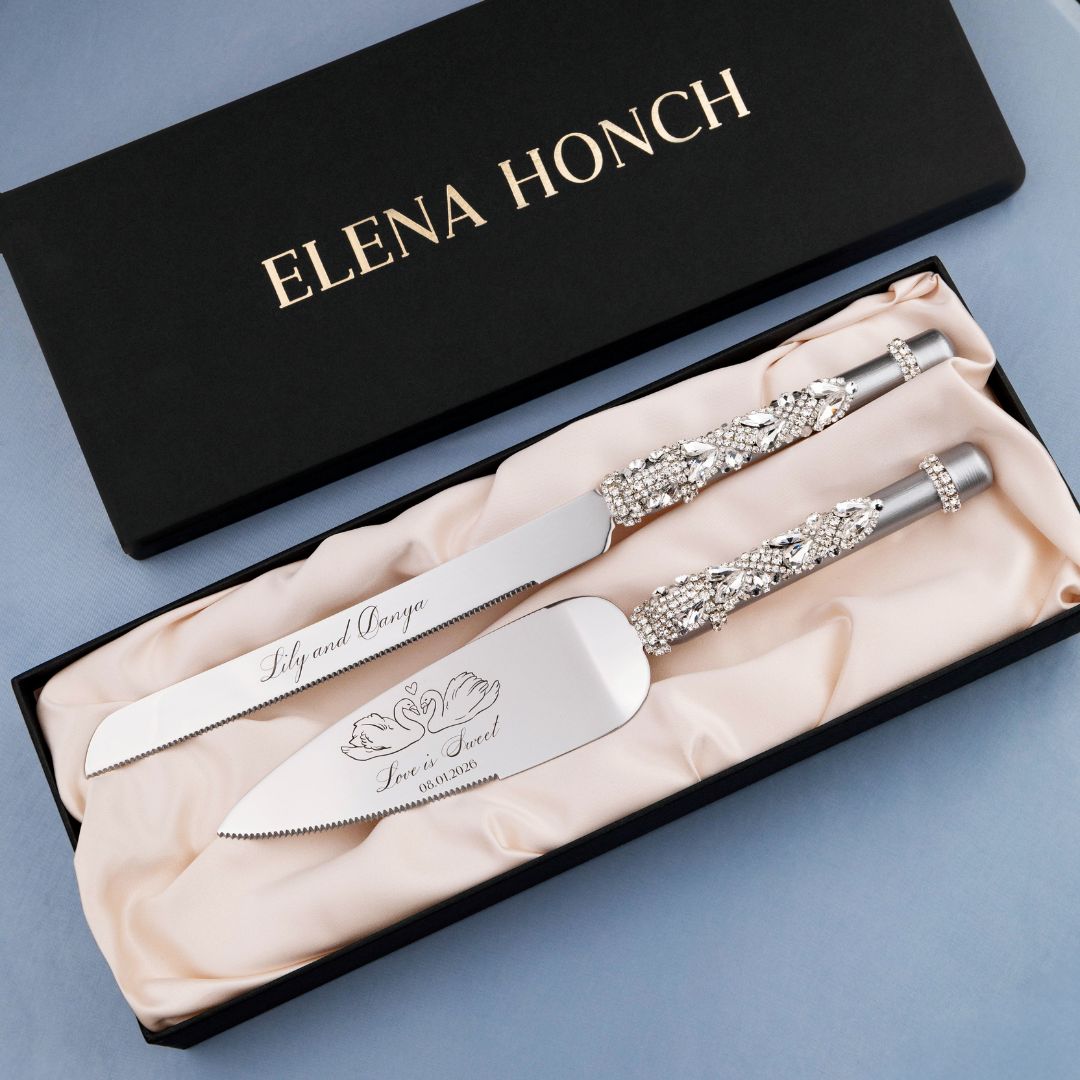 Ruta Flutes with Cake Set in Black &amp; Silver - ELENA HONCH