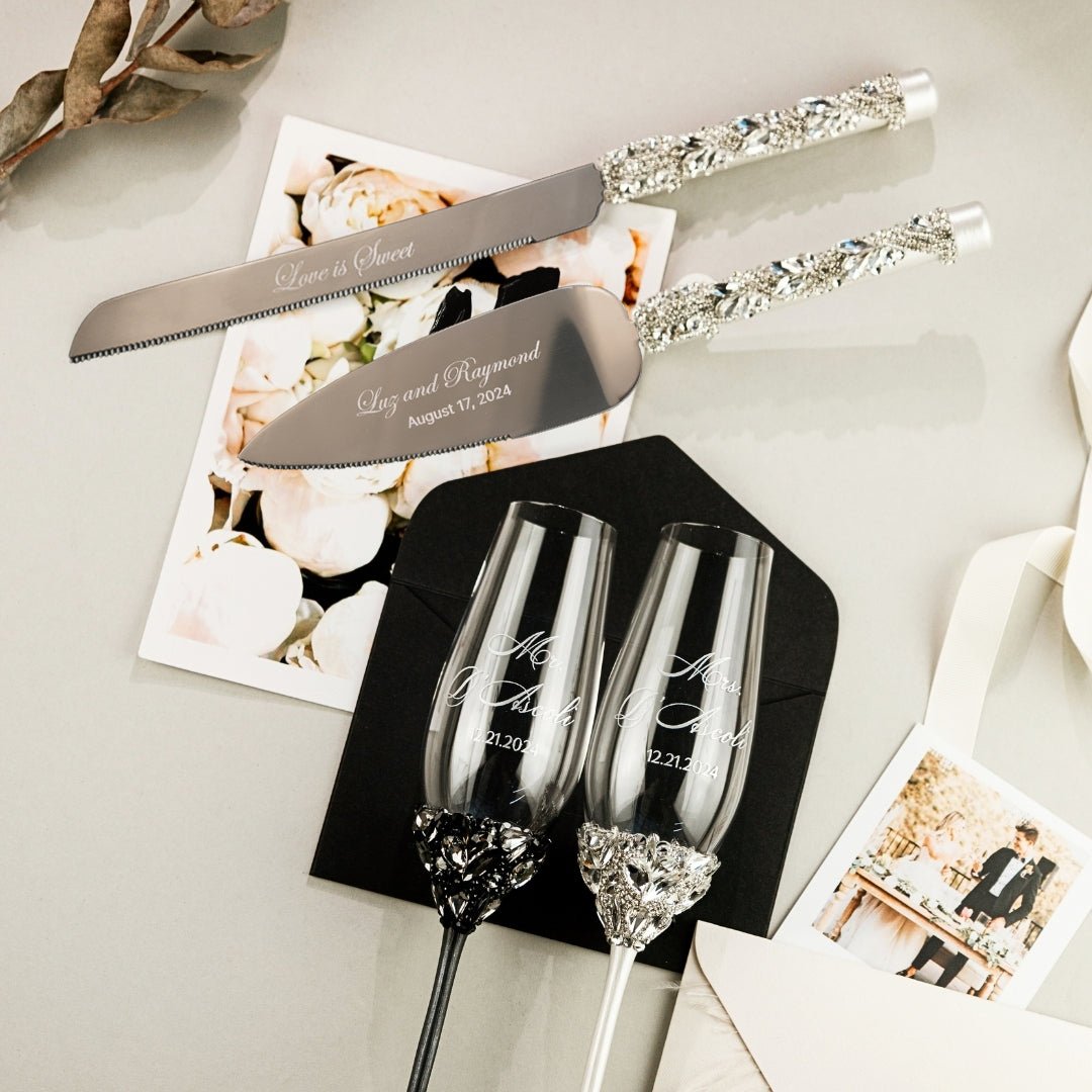 Ruta Flutes with Cake Set in Black &amp; White - ELENA HONCH
