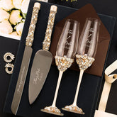 Ruta Ivory & Gold Laser - Enraved Flutes and Cake Set - ELENA HONCH