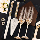 Ruta Ivory & Gold Laser - Enraved Flutes and Cake Set - ELENA HONCH