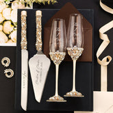 Ruta Ivory & Gold Laser - Enraved Flutes and Cake Set - ELENA HONCH