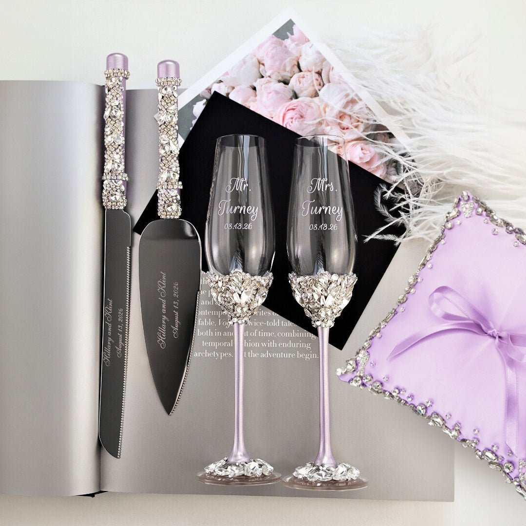 Ruta Lavender flutes & Cake set with Pillow - ELENA HONCH