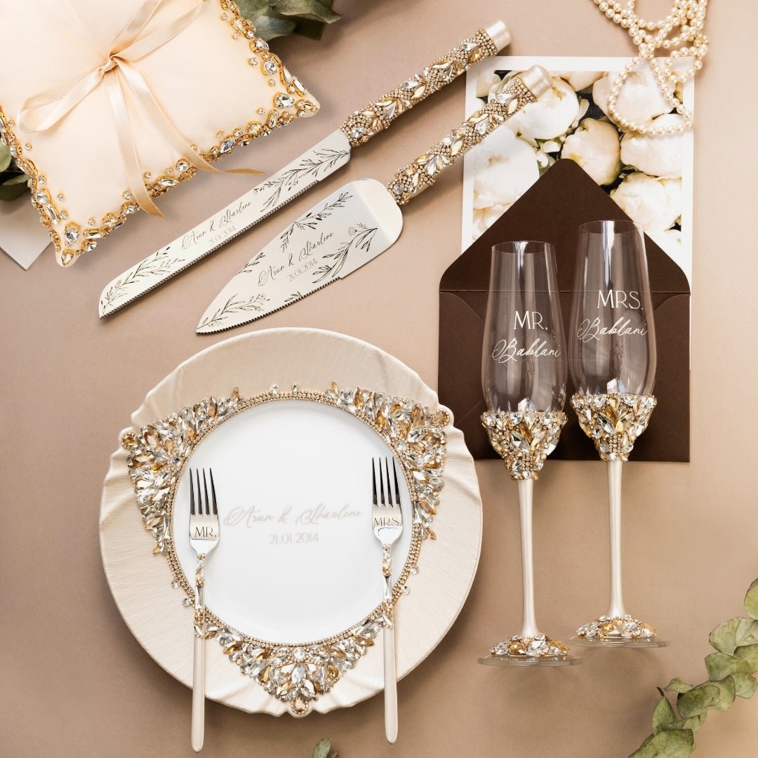 Ruta Set Ivory &amp; Gold With Pillow - ELENA HONCH