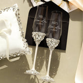 Laser-engraved Flutes&Cake server knife set. Custom toasting flutes. Personalized champagne glasses for Bride&Groom table.