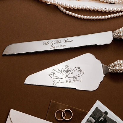 Swan Ivory Cake Set with pearls - ELENA HONCH