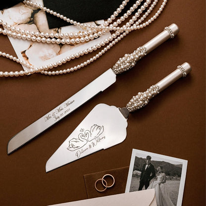 Swan Ivory Cake Set with pearls - ELENA HONCH