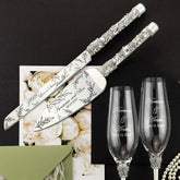 Wedding Flutes Avrora & Cake Cutting Set in White - ELENA HONCH