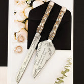 Wedding Flutes Avrora with Cake Set Ivory & Gold - ELENA HONCH