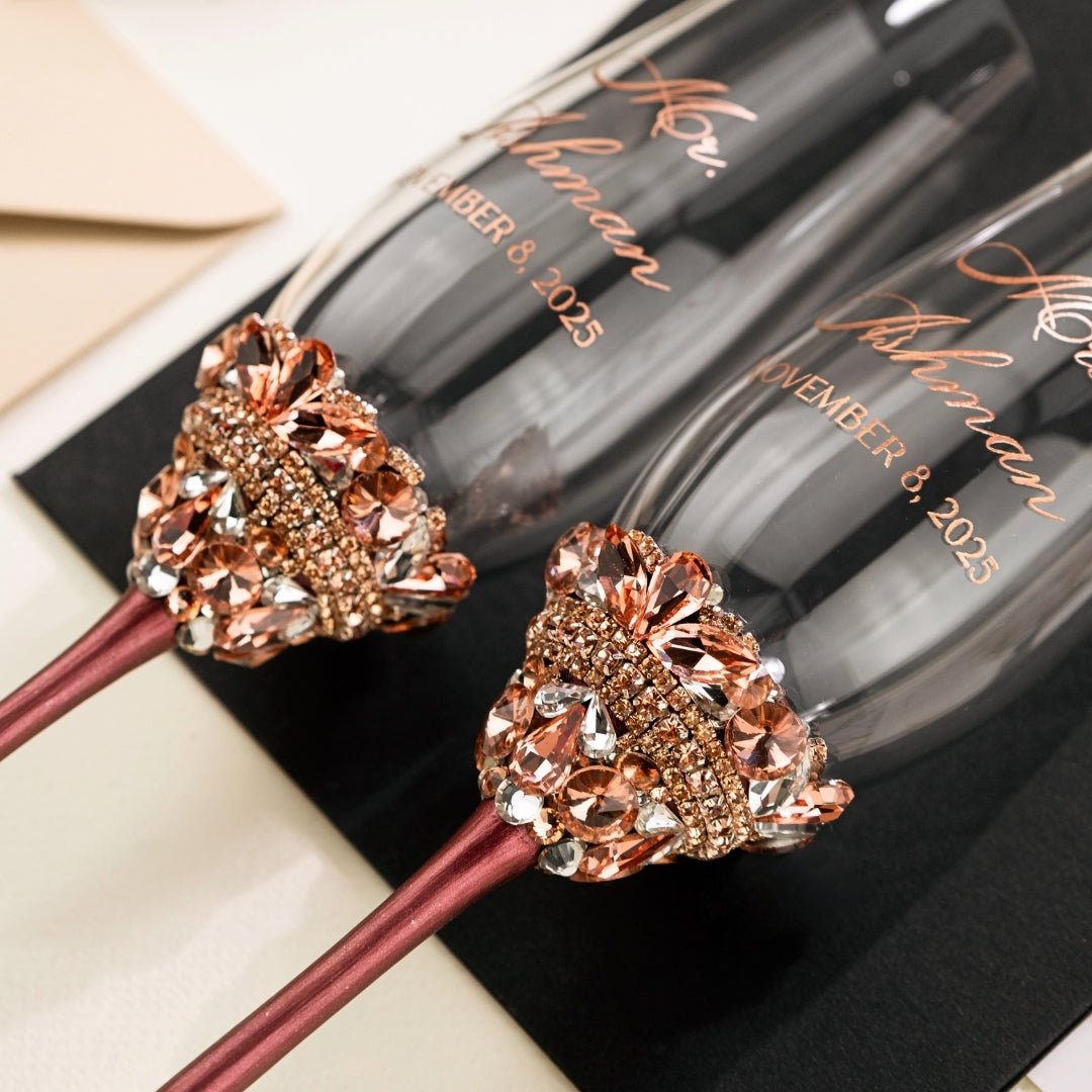 Wedding Flutes &amp; Cake set Ivy in Burgundy - ELENA HONCH