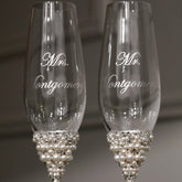 Wedding Flutes & Cake Set Lily Ivory With Pearls - ELENA HONCH