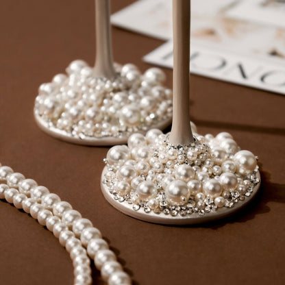 Wedding Flutes &amp; Cake Set Lily Ivory With Pearls - ELENA HONCH