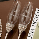 Wedding Flutes & Cake Set Lily Ivory With Pearls - ELENA HONCH