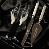 Wedding Flutes & Cake Set Server in Silver - ELENA HONCH