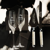 Wedding Flutes & Cake Set Server in Silver - ELENA HONCH