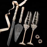 Wedding Flutes Ruta & Cake Set in Champagne color - ELENA HONCH