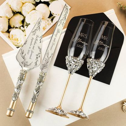 Wedding Flutes Ruta &amp; Cake Set in Champagne color - ELENA HONCH