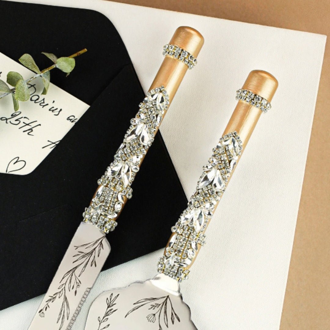 Wedding Flutes Ruta &amp; Cake Set in Champagne color - ELENA HONCH