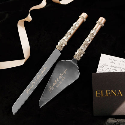 Wedding Flutes Ruta &amp; Cake Set in Champagne color - ELENA HONCH